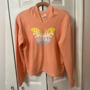 NWT Hurley Butterfly Graphic Hoodie, Girls, Size X-LARGE, Sunkissed Orange